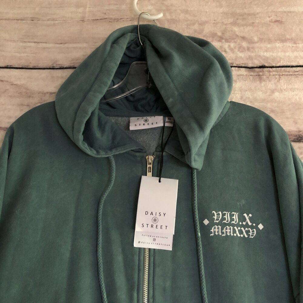 Daisy Street Hoodie XL Green Tie Dye Oversized Y2k Goth Hearts New York Grunge - Picture 3 of 16